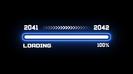 Loading Bar from 2041 to 2042 with Blue Neon Glow, Minimalist Loading Progress Bar 2041-2042 Animation