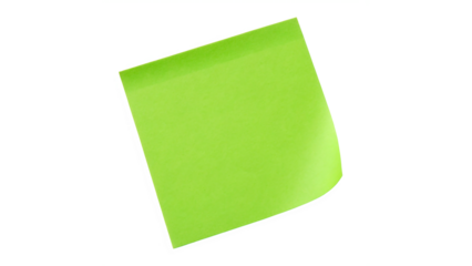 Bright green sticky note isolated on transparent background cut out