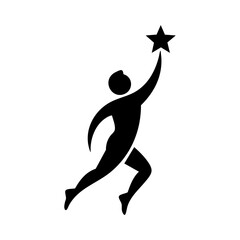 Minimal Abstract Human Silhouette Reaching Star Success Icon.