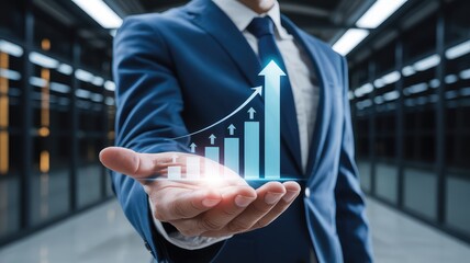 Businessman presenting growing statistics in modern office