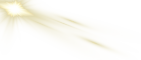 Bright sun with long soft golden and white rays on a transparent background. Gentle glowing light effect. PNG.