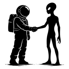 Black and white silhouette of an astronaut floating in space, minimalist and modern illustration style, symbolizing exploration, curiosity, and the future against a clean white background.