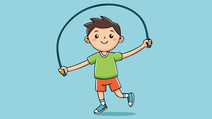 Vector illustration of a boy playing sports, jumping rope