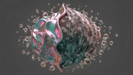 Abstract 3D Rendering of a Metallic Sphere with Bubbles