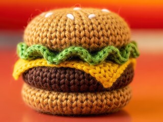 Handmade Crocheted Burger with Cheese and Lettuce