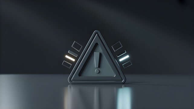 Triangular warning icon on dark reflective surface representing alert management, monitoring, prioritization and incident response workflow.