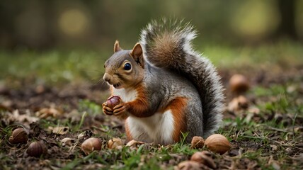 Inquisitive squirrel searching for food in a natural outdoor setting, capturing curious behavior, wildlife charm, alert expression, and the playful beauty of forest life
