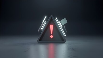 Triangular alert device with illuminated exclamation mark and led bar, symbolizing emergency notification and system warning.