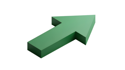 Green Directional 3D Arrow Pointing Up Right isolated PNG with Transparent Background