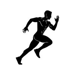 Running athlete silhouette in motion isolated on white