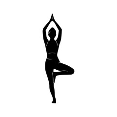 Woman yoga silhouette in meditation pose isolated on white