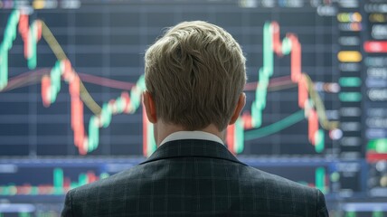 Businessman analyzing stock market data on screen