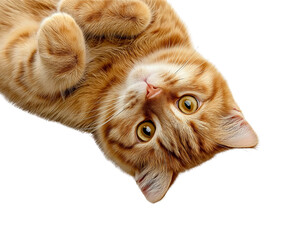 Ginger Cat Lying Upside Down With Paws Up orange cat isolated on a transparent background