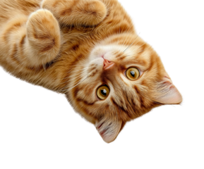 Ginger Cat Lying Upside Down With Paws Up orange cat isolated on a transparent background