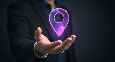 Digital Location Holds Glowing Purple Pin Navigation Spatial Future