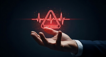Cyber Hacking Alert Risk agement Security Cybersecurity Threat Heartbeat Hand