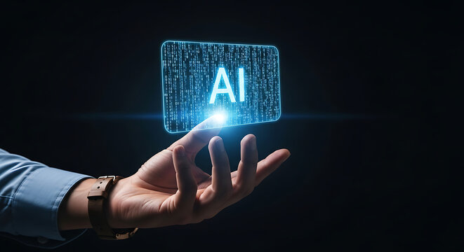 Artificial Intelligence Human Hand Holds Future AI Glowing - Powered by Adobe