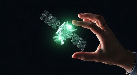 Satellite In Hand Wireless Technology Space Exploration Communication Innovation