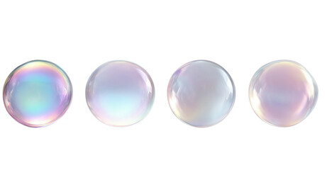 Four Iridescent Soap Bubbles Keywords: bubbles, soap, iridescent, colorful isolated on a transparent background