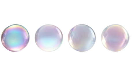 Four Iridescent Soap Bubbles Keywords: bubbles, soap, iridescent, colorful isolated on a transparent background