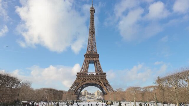 The Eiffel Tower with snow in Paris