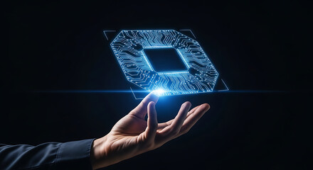 Holding Future Hand Gesturing Digital Circuitry Tech Integration Innovation