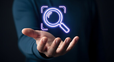 Digital Search Magnifying Glass Search Icon Technology Neon Effect Future