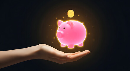 Save Today Secure Tomorrow Piggy Bank Floating Above Hand in Dreamy