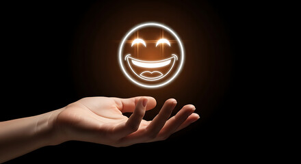 Hand Holding Glowing Happy Smiley Face Sharing Positivity Joy Good Feedback