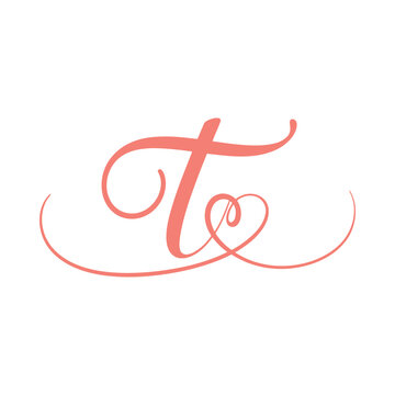 Elegant coral colored cursive letter t typography