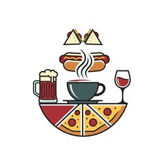 Delicious food and drink icons in a semicircle