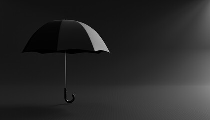 Black Umbrella On Dark Background.