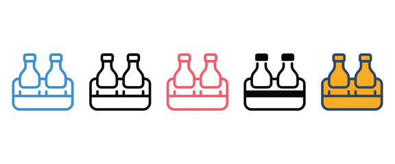 Beers icon set in multiple styles, including flat, line, and filled vector illustrations of beer glasses, mugs, and bottles for beverage