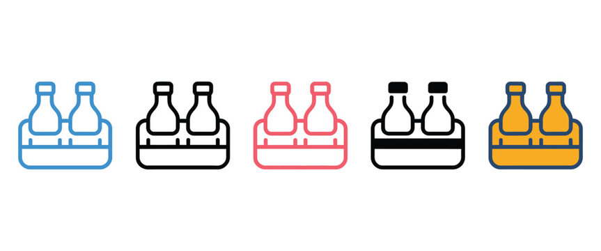 Beers icon set in multiple styles, including flat, line, and filled vector illustrations of beer glasses, mugs, and bottles for beverage