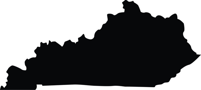 Kentucky state map silhouette vector, black outline of KY geographic border for local pride, United States regional geography icon for travel, history, and education layouts.