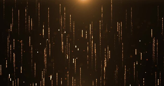 Rising bright gold particles, dust and sparkling dots animation, beautiful bokeh, glitter, and sparkles. Animation Seamless loop 4k video.