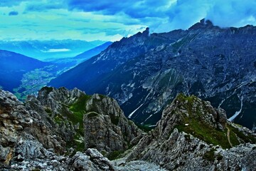 Austrian Alps - outlook from the footpath near peak Elfer in Stubai Alp