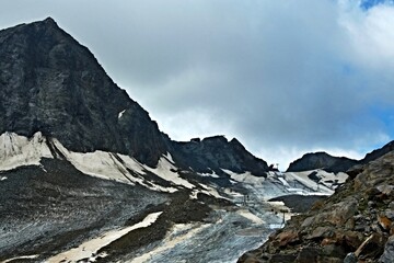 Austrian Alps - view to the top of the Schaufelspitze and the observation deck Top of Tirol