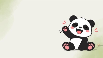 Cute Kawaii Panda Cartoon Illustration with Copy Space – Adorable Baby Animal Flat Design for Kids Background © CutRiska