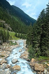 Austrian Alps - view of the river Ruetz near Grawa-waterfall in Stubai Alps near village Mutterberg