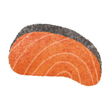 かわいい焼き鮭の手描きイラスト素材