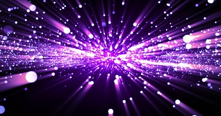 Vibrant purple particle explosion with glowing light trails and bokeh, creating a dynamic futuristic energy burst for sci-fi, technology and abstract backgrounds. - Powered by Adobe
