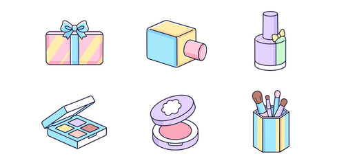 Beauty Makeup and Cosmetic Products Collection Featuring Perfume Gift Box Nail Polish Eyeshadow Palette Blush and Professional Makeup Brushes