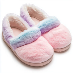 furry slippers on white