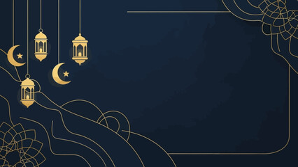 Elegant Ramadan lanterns and crescent moons on dark blue background