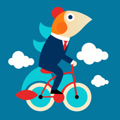 Fototapeta premium Businessman with Fish Head Riding Bicycle Vector