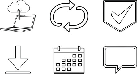 Collection of six line icons for web and mobile applications