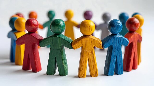 カラフルな人形が手を取り合い平等な関係性を表現する