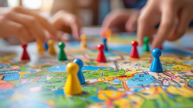 カラフルな人形が地図上に並び協働的な計画立案を表す