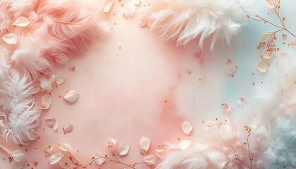 Romantic Pastel Background with Soft Feathers and Petals